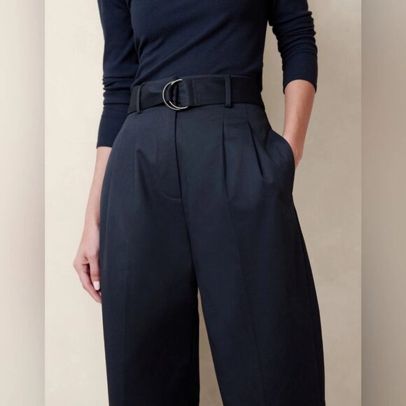 Banana Republic Cruz Pleated Wide-Leg Chino | Navy Blue | Size 6 - Picture 2 of 4